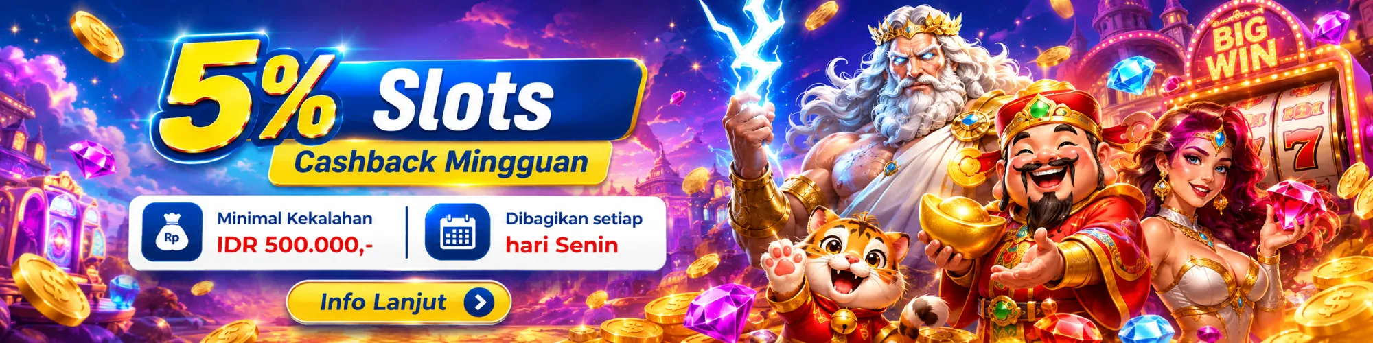 Promo 5% cashback mingguan Slots KINGPRO88